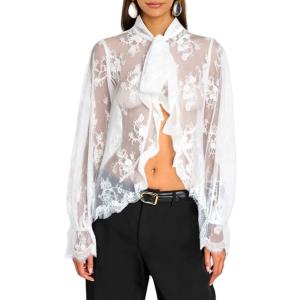 Women Sheer Shawl Cape Lace Floral Batwing Sleeve Blouse Mesh Poncho Top Shrug Bolero Cover Up Wedding Party, Large