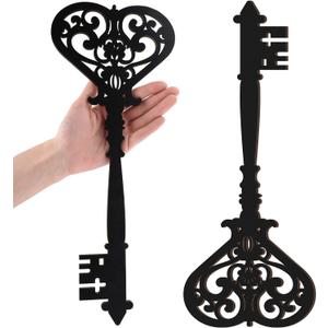 Chunful 2 Pcs Keys Wall Decor Large Skeleton Key Sign Vintage Antique Wooden Wall Art Farmhouse Wall Sign for Bedroom(13.78 x 5.91 Inch,Black)