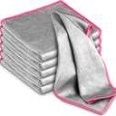 Airlab Glass Polishing Cloth Streak Free Miracle Microfiber Cleaning Cloth Lint Free Cleaning Rags for Glasses Kitchen Dish Mirrors Easy Clean, Pack of 6, 12" x 12", Silver-Pink