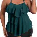 B2prity Women Plus Size Tankini Swimsuits Tummy Control Two Piece Bathing Suit Ruffled Flounce Swimwear with Shorts (Peacock Green, 18W)