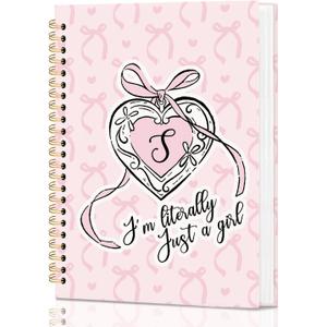 Pink Personalized Notebook Journal for Teen Girls Women, Initial Monogrammed Gifts for Women Girl, Teen Journals for Girls, Coquette Pink Bow Initial S Hardcover Spiral Notebook, 5.5x8.3