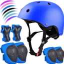 Kids Bike Helmet Set Adjustable for Children, Boys, Girls and Teenagers Aged 3-8 Years Includes Elbow, Knee, Wrist Guards Children's Helmet Protection Set for Bikes SkateboardsRollerskates (blue)