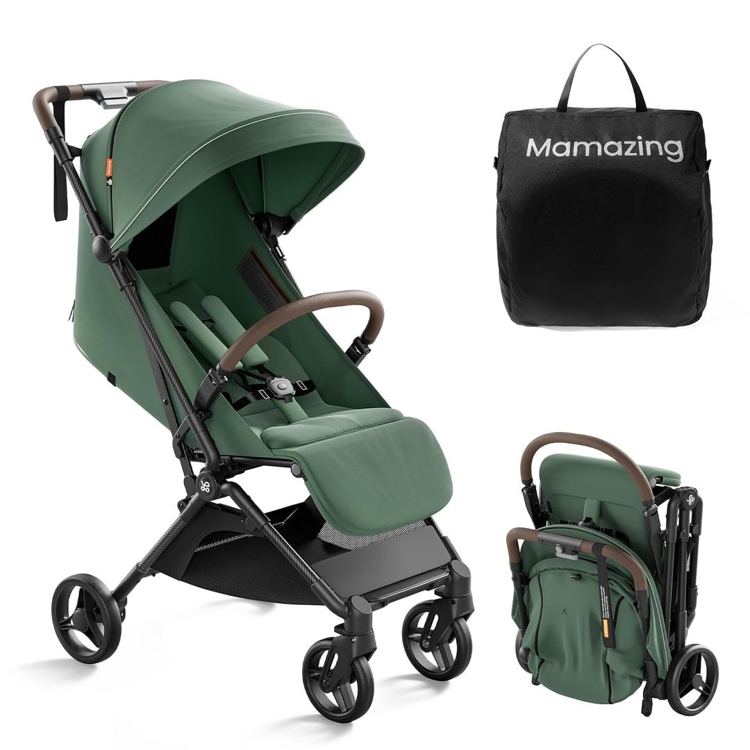 Mamazing Ultra Air Lightweight Baby Travel Stroller with Carbon Fiber FrameCompact & Airplane-Friendly, One-Handed Fold, 11.6 lbs, UPF50+ Canopy, Under-Seat Basket, Perfect for Toddler Travel, Green
