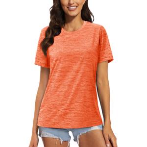 MAGCOMSEN Womens Lightweight Running Shirts Crew Neck Gym T-Shirt Summer Hiking Sports Shirt Active Tops Orange, S (S)