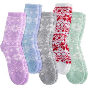 Fuzzy Slipper Socks Thick Fluffy Warm Winter Cozy Plush Soft Sleep Home Socks for Women Men (Medium, Snowflake)
