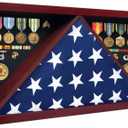 ILOT Large Military Shadow Box - Solid Wood Flag Case for 5' x 9.5' American Veteran Burial Flag, Velvet Like Felt Lining for Medals, and Polished Plexiglass (Mahogany)
