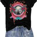 Vintage Band Shirt for Women Retro Rock and Roll Graphic Tee Country Music Concert T Shirt Casual Short Sleeve Tops (Medium, Black-10)