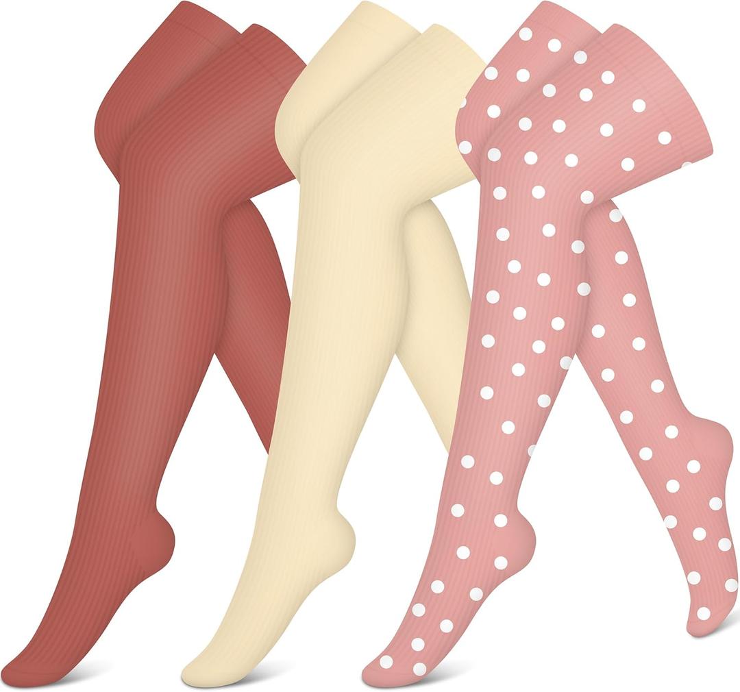 CHARMKING 3 Pairs Thigh High Compression Socks for Women and Men 15-20 mmHg Boost Circulation and All Day Comfort (S/M, Pink/Yellow/Rose)