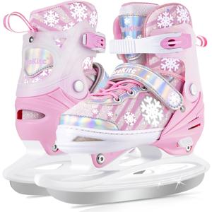 TaroKitc Adjustable Girls Ice Skates for Kids, 4 Size Adjustable Kids Ice Hockey Skates for Girls Boys, Warm Ice Skating Shoes for Outdoor and Rink, Comfortable Lining and Enhanced Ankle Support (Small (10C-13C US) Little Kids)