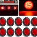 2.5" Round Led Marker Lights Red, 10Pcs 2.5" Inch Round Led Side Clearance Marker Lights 13 LED Sealed Flush Mount w/Rubber Grommets and 2 Prong Trailer Wire Pigtails Waterproof 12V for Truck Trailer