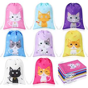 Faccito 24 Pieces Cat Party Favor Bags Cat Themed Birthday Goodie Bags Pet Kitty Gift Drawstring Pouch Kitty Candy Treat Pouchs for Birthday Party Baby Shower Decoration Supplies