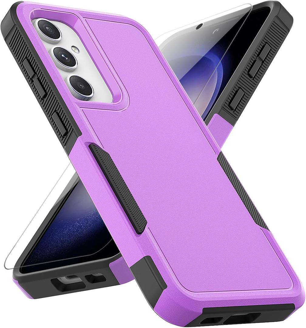 for Samsung Galaxy S23 FE Case: Dual Layer Protective Heavy Duty Cell Phone Cover Shockproof Rugged with Screen Protector - Military Protection Bumper Tough - Samsung Galaxy S23 FE 5G 2023, Purple (Purple (PC) + Black (TPU))