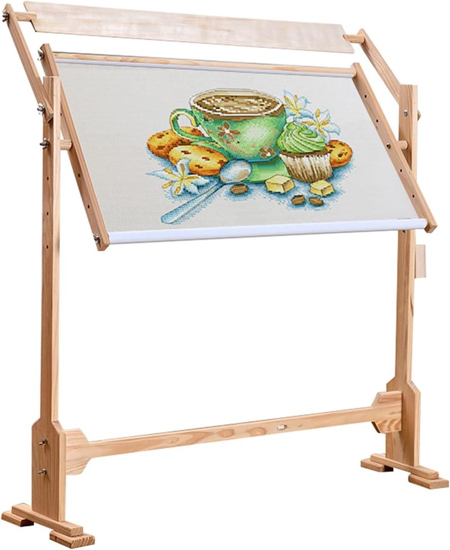 Adjustable Embroidery Stand, Needlework Table and Lap Hands-Free Stand with Adjustable Frame Wooden Frame Cross Stitch Floor Stand 360 Rotated Needlework Stand Craft Sewing Tool with Scroll Frame