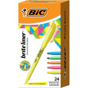 BIC Brite Liner Highlighters with Chisel Tip for Broad and Fine Lines, 24-Count Pack in Assorted Colors