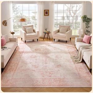 Istana Living Room Rug 9x12 - Pink 9x12 Area Rug - Foldable Machine Washable Area Rugs 9x12 - Stylish 9x12 Area Rugs Boho - Stain Resistant Washable Rug 9x12