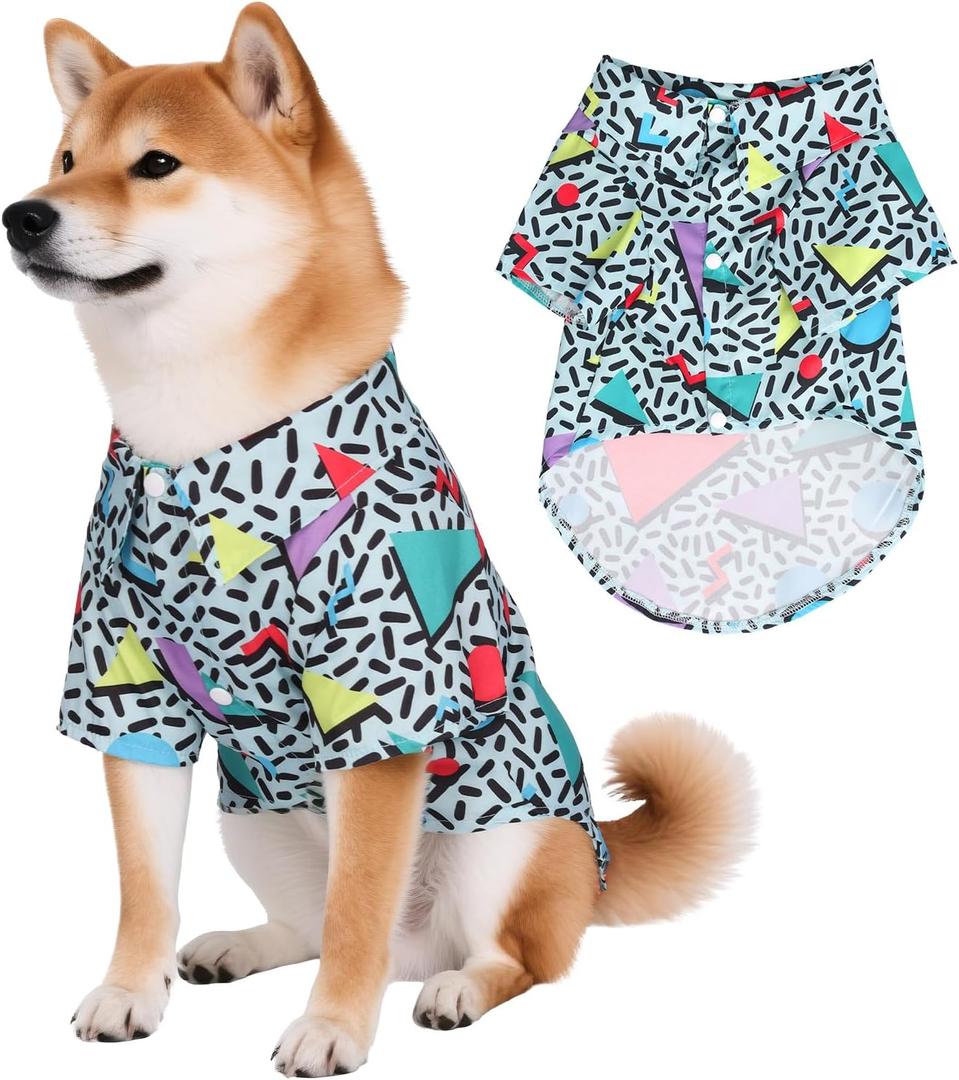 80s Dog Costume Hawaiian Shirts - 90s Halloween Retro Disco Breathable Puppy Outfit for Small Medium Dogs (Green, X-Large)