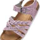 Torotto Girls Sandals with Cork Footbed Adjustable Buckle Casual Slides Sandals Open Toes Flat for Kids Toddler (3 Big Kid, Pink)