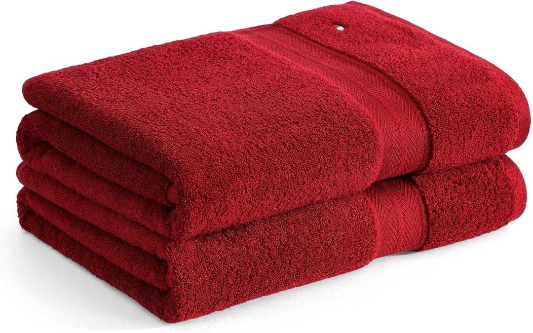 Bath Towel Set, Absorbent Cotton Terry with Zero Twist, Medium Weight, Oeko-Tex Certified (Modern American Red, 2 Piece)