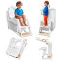 Potty Training Seat, Primlect Upgrade Toddler Toilet Seat for Kids Boys Girls, 2 in 1 Potty Training Toilet with Step Stool, Adjustable Seat and Ladder, Non-Slip Pad, Splash Guard (M-Brown)