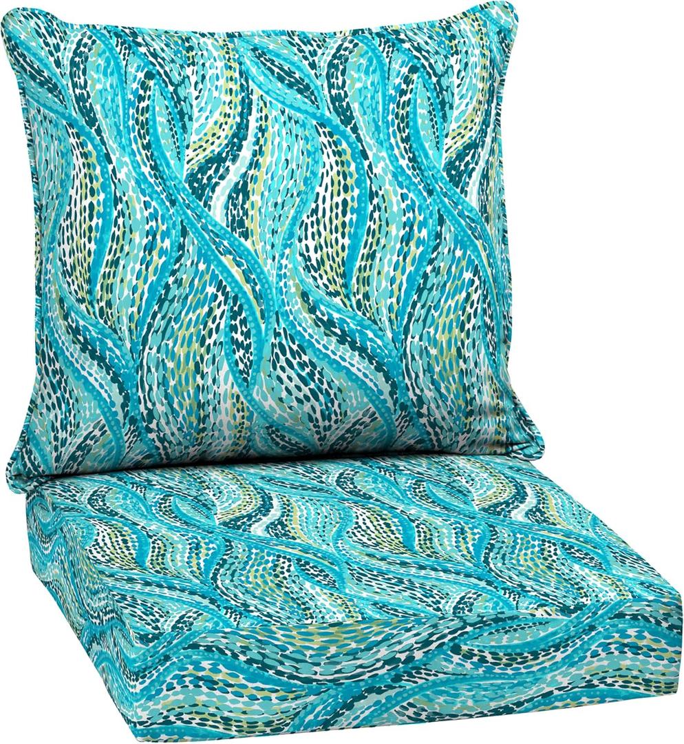 Arden Outdoor Deep Seat Cushion Set, 24 in x 24 in, Weather-Proof, Rain-Proof, Fade Resistant Patio Cushion for Chair, Sofa, and Couch Teal Ariel
