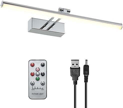 HOWMZON Battery Picture Light, 16 inch Wireless Picture Light for Painting with Remote,Full Metal Rechargeable Art Light,Wall Sconce Display Lighting for Portrait, Photo Frame,Gallery, (Chrome)