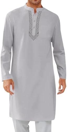 Runcati Mens Kaftan Thobe Button Down Casual Henley Shirts Long Sleeve Robe Cotton Linen Muslim Gown Shirt, XL
