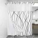 No Hook Black and White Striped Shower Curtain with Snap in Fabric Liner Set - Hotel Shower Curtain and Liner Set with See Through Mesh Top Window,Machine Washable, 71x74 INCH (71"W x 74"L (Pack of 1))