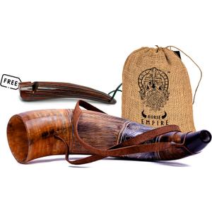 Viking Blowing Horn with Whistle - Handcrafted Ox horn Bugle - Loud Sound - Norse Cosplay, Festivals, Ceremonies - Medieval Horn Instrument (Brown)