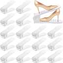 Shoe Slots Organizer Adjustable Shoe Stackers Double Deck Shoe Rack Holder Shoe Rack Storage Space Saver for Closet Organization (16 Pack, White)