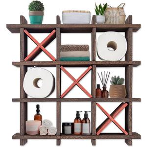 Comfify Tic-Tac-Toe Toilet Paper Holder  Freestanding or Wall Mounted Storage for Bathroom Tissue  Torched Brown Farmhouse Decor