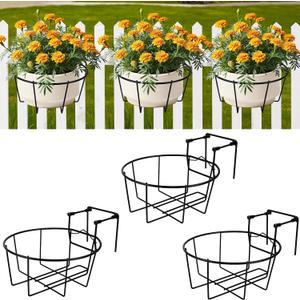 OYMVEKIK Adjustable Hanging Railing Planter, 3 Pack Fit 1.5 to 4.5 Inches Railing, WeatherResistant Metal Balcony Rail Planters, Work for Outdoor Fence Deck Garden Patio Halloween Christmas Decor