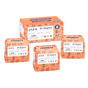 Pura Hypoallergenic Diapers, Size 2 (713 lbs) Totally Chlorine Free, Wetness Indicator, Suitable for Sensitive Skin, Soft Organic Cotton, Overnight, 3 Packs of 29 (87 Baby Diapers)