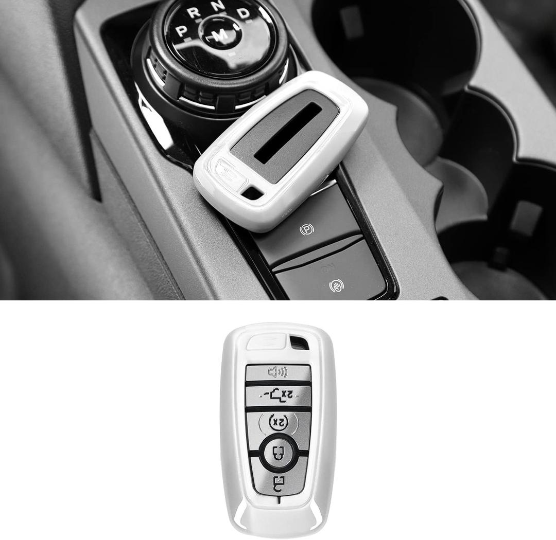 RAZPOY Key Fob Cover Shell, Key Case Cover Holder Protector Compatible with 2018-2026 Ford F-150 Explorer & 2021-2026 Ford Bronco & Bronco Sport, White