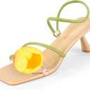 LACIKOSZ Flower Kitten Heel Sandals for Women Calla Lily Green Heels Square Open Toe Floral Strappy Low Heel Sandals Summer Dressy Wedding Shoes, 7.5