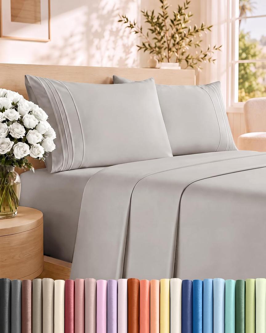 Queen Size 4 Piece Sheet Set - Breathable & Cooling Sheets - Light Grey
Hotel Luxury Bed Sheets for Women & Men, Deep Pockets, Easy-Fit, Extra Soft and Wrinkle Free Sheets, Oeko-Tex Bed Sheet Set
