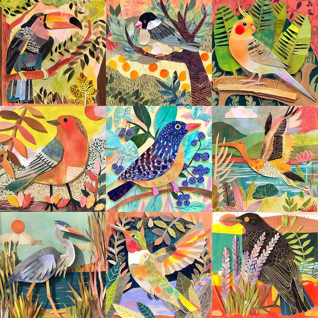 1000 Piece Jigsaw Puzzle for Adults Colorful Cut-Paper Style Birds Puzzle 1000 Piece, Challenging Jigsaw for Game Night, Giftable Puzzle with Sectioned Back Design, 24 x 24 in