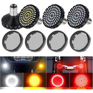 1157 LED Turn Signals 2", High Brightness 81 LED Blinkers Front Rear Bulbs Bullet Housing with Lens Covers Compatible with Harley Davidson Touring Street Glide Road Glide Iron 883 1200