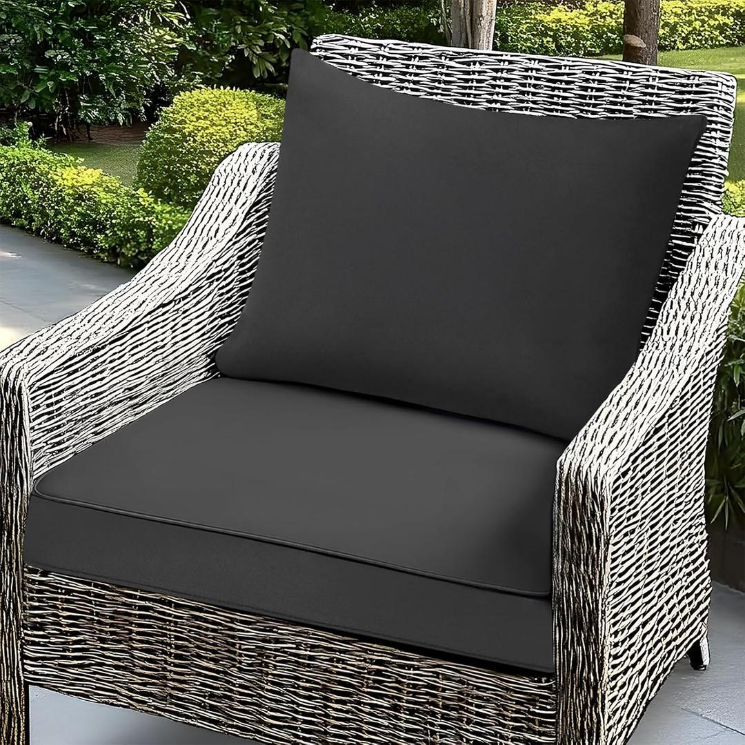 Fabuday Outdoor Chair Cushions Set - 22 x 22 Inch Waterproof & Fade Resistant Patio Furniture with Removable Cover Deep Seat & Back Pillow with Ties Replacement for Sunbrella Outside Sofa Couch Gray