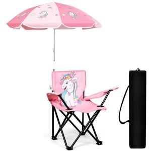 Outdoor Toddler Camping Chair with Umbrella Foldable Beach Chairs with Safety Lock for Kids Waterproof Lawn Kids Folding Chair for Outside Beach Travel(Unicorn)