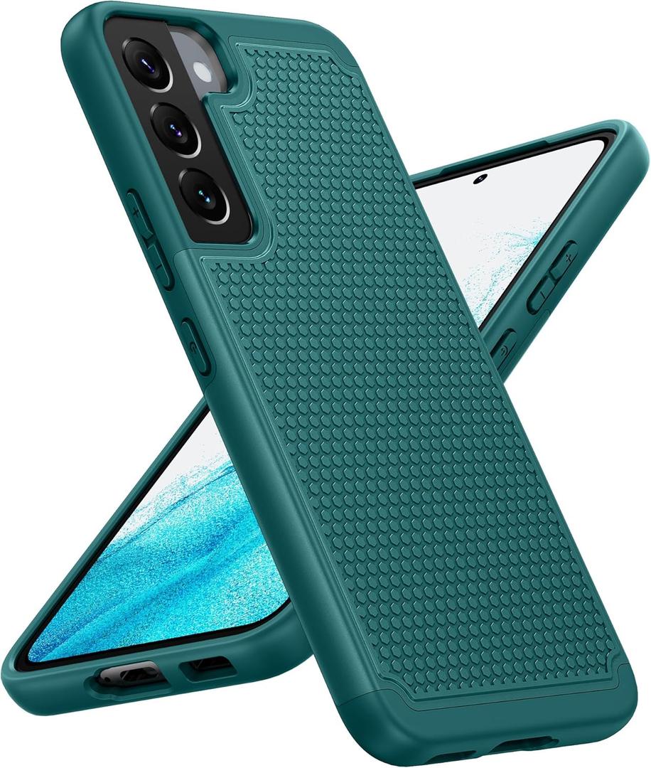 BNIUT for Samsung Galaxy S22 5G Case: Dual Layer Protective Heavy Duty Cell Phone Cover Shockproof Rugged with Non Slip Textured Back - Military Protection Bumper Tough - 6.1inch (Dark Green)