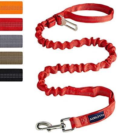 AUROTH Heavy Duty Bungee Dog Leash for Large Breeds - 6FT With 2 Padded Handles, Shock Absorption, No Pull Training, Red