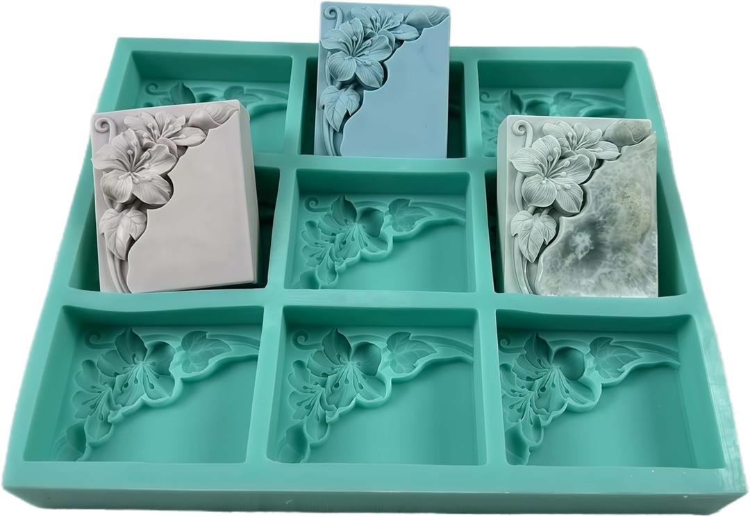 9 Cavities Tung Flower Silicone Mold Tray for Natural Soap Making,Flower Soap Molds Candle Wax Molds,Handmade Silicone Soap Mold Chocolate Cake Baking Tools