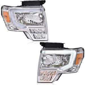 LQI LED DRL Headlight Assembly Compatible with Ford F150 2009-2014 Headlamps Driver & Passenger Side Clear lens Chrome Housing Amber Reflector FO2503289 DL3Z13008EC