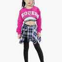 LOLANTA Girls' Hip Hop Dance Costumes 3-Piece Outfit Letter Print Long Sleeve Crop Top + Culottes Pantskirts + Vest ,Size130