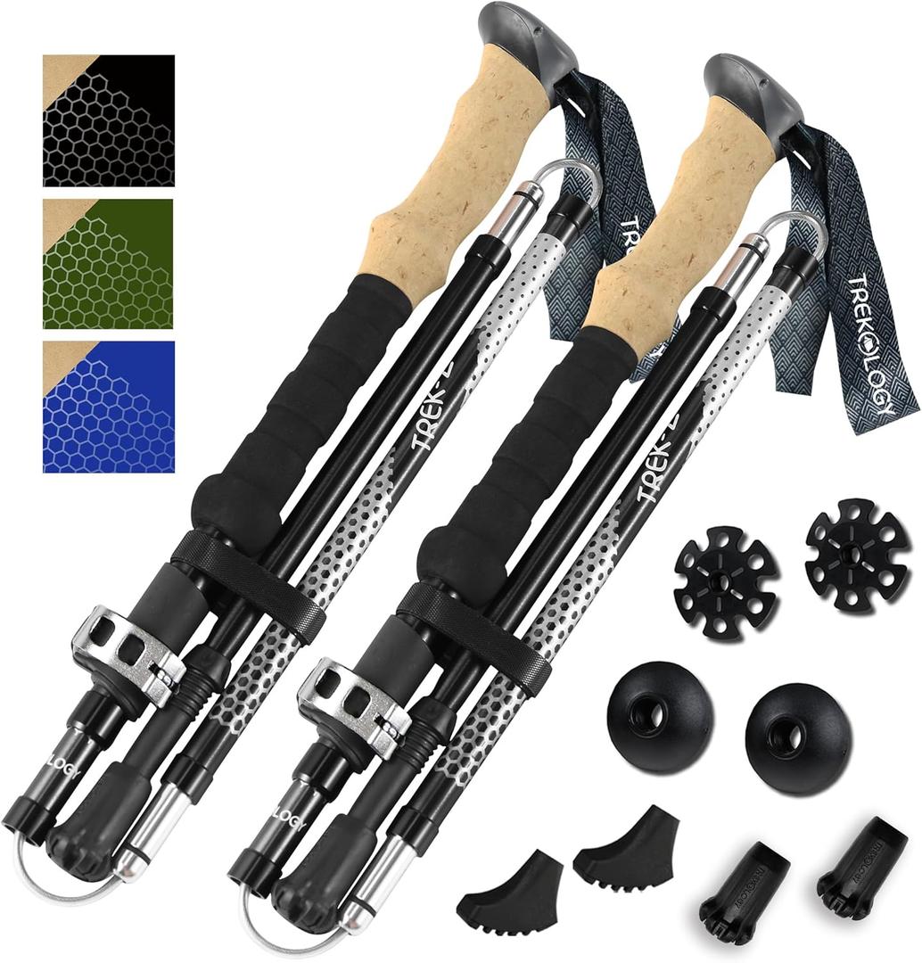 Trekology Trek-Z Collapsible Hiking & Trekking Poles - Balance Support for Seniors, Women, and Men, 2pc Per Set (115-135cm for Height: 5'5" to 6'5")