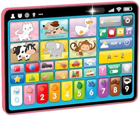 Learning Tablet for Toddlers 1-3 Trilingual Learning Toys with Sounds & Speech Therapy, Montessori Educational Toys for 1 Year Old Boy Girl, Baby Musical Toys 12-18 Months Toddler Toys Age 1-2-3 Gifts