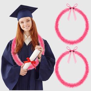 Suncalla 2 Pcs 2026 Graduation Leis Class of 2026 Graduation Ribbon Lei Handmade Eyelash Yarn Hawaiian Garland with Kukui Nuts for Men Women High School College Grad Party Gifts Supplies(Pink)