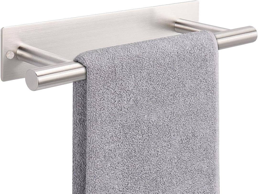 NearMoon Self Adhesive Hand Towel Holder/Towel Ring, Stainless Steel Hand Towel Bar Rustproof Stick on Wall-Towel Rack for Bathroom/Kitchen, Sticky and Wall Mounted (1, Brushed Nickel)