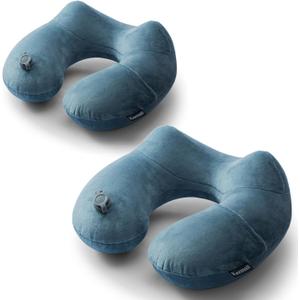 2Pack Inflatable Travel Neck Pillow for Airplane Sleeping, Adjustable Blow Up Neck Support Air Pillow Traveling on Plane Long Flights Washable (Medium)