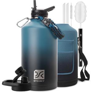 1 Gallon Insulated Water Bottle | Upgraded Thickened Stainless Steel Metal Portable Sports Large Water Jug for Gym and Hiking with Carrier Bag, Handle Strap | BPA-Free 128 oz (Indigo/Black)